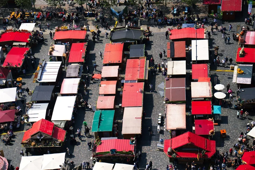 colorful local market stalls with fresh produce and handicrafts